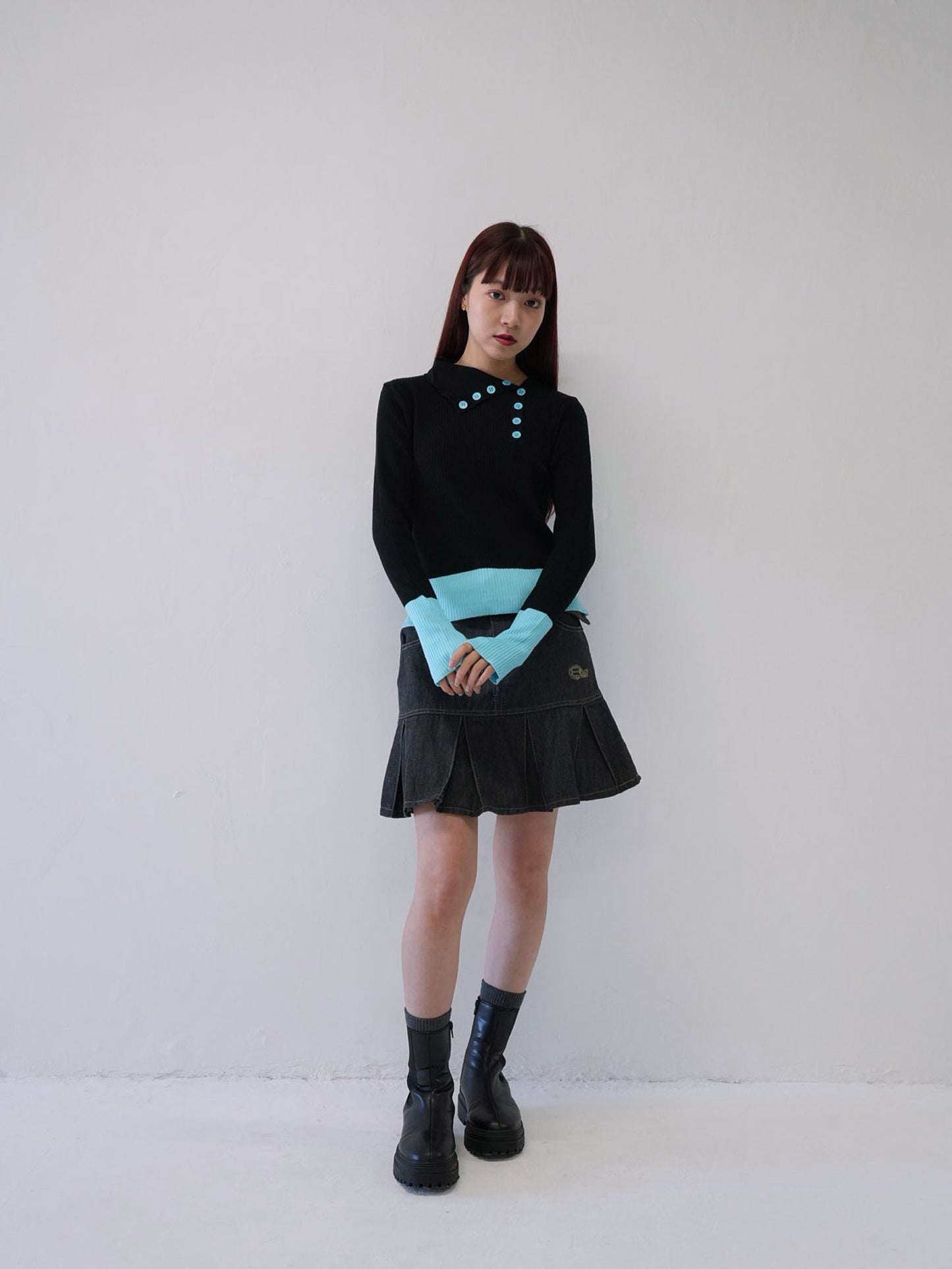 asymmetric collar rib tops