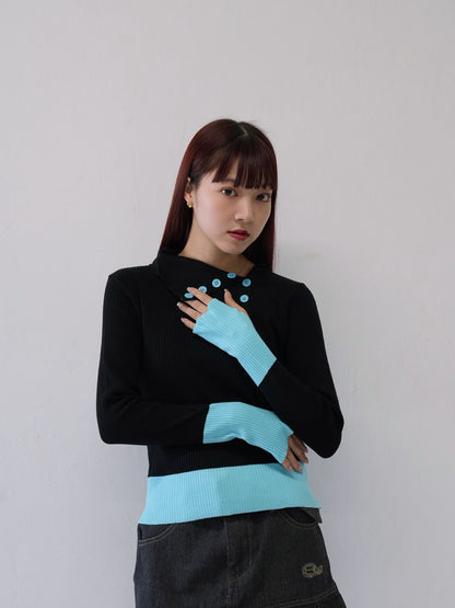 asymmetric collar rib tops