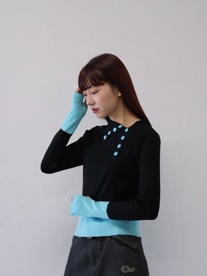 asymmetric collar rib tops