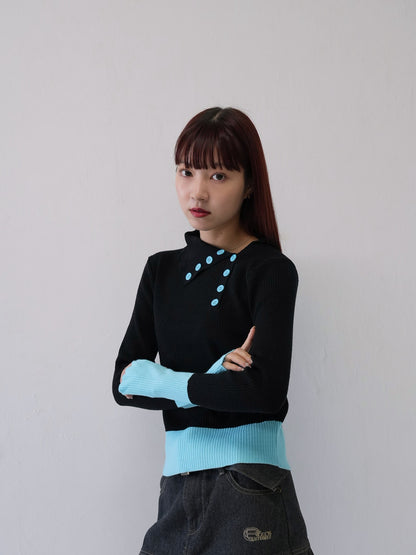 asymmetric collar rib tops