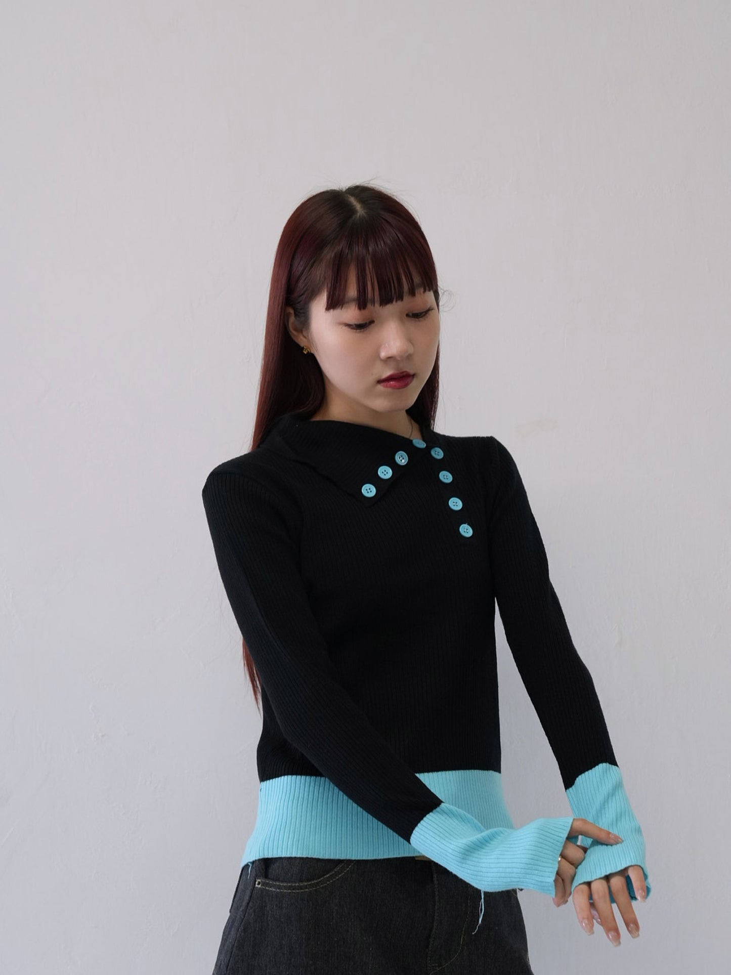 asymmetric collar rib tops