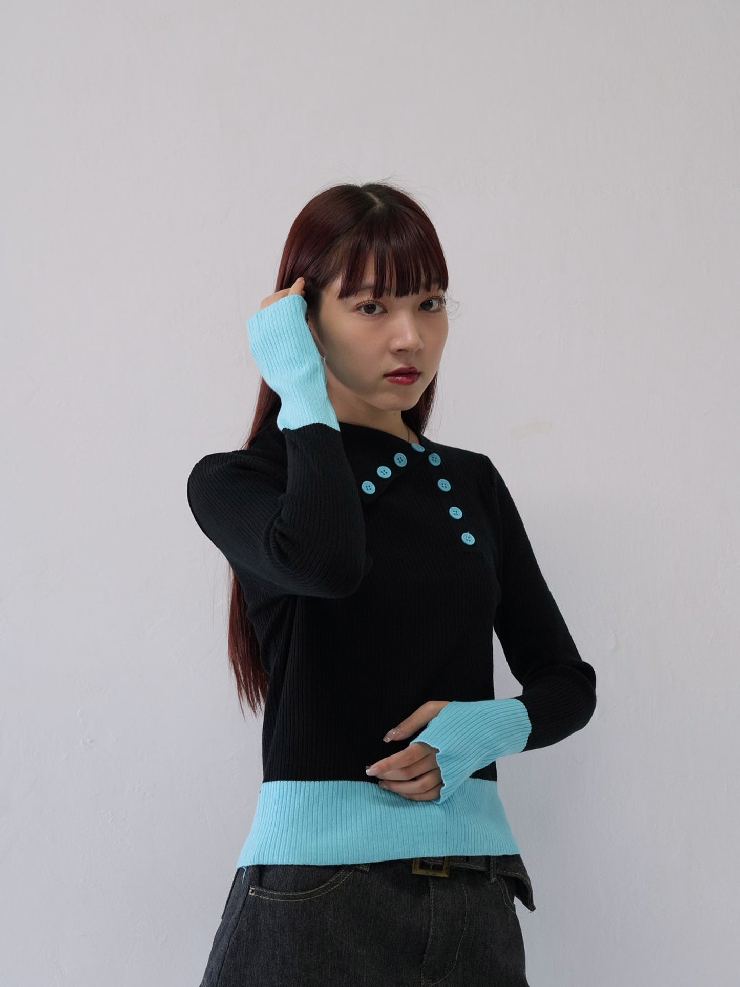 asymmetric collar rib tops