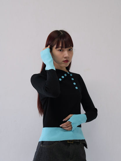 asymmetric collar rib tops