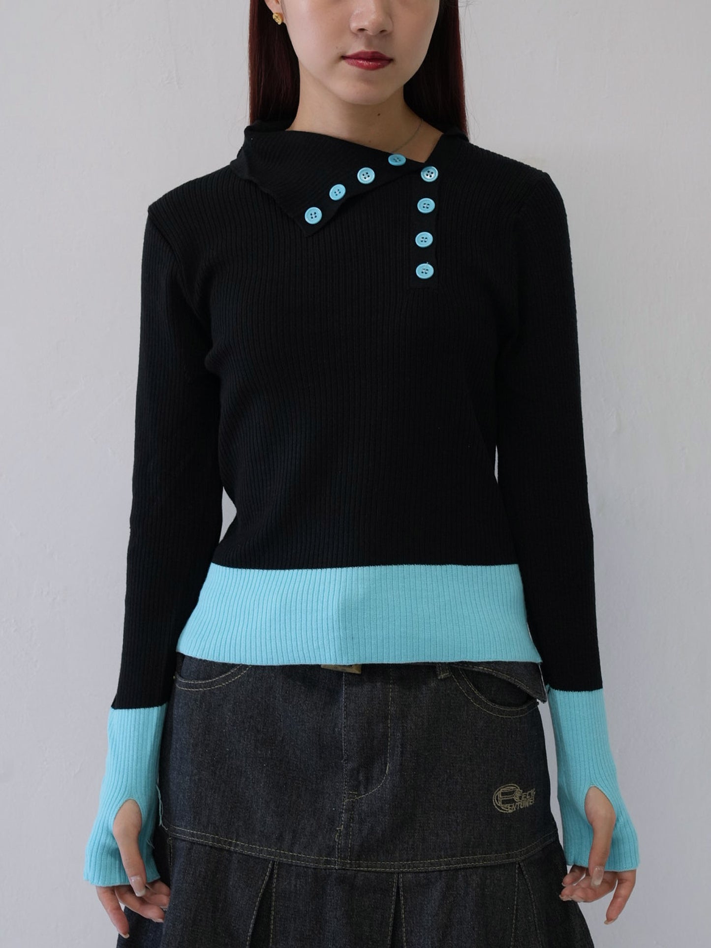 asymmetric collar rib tops