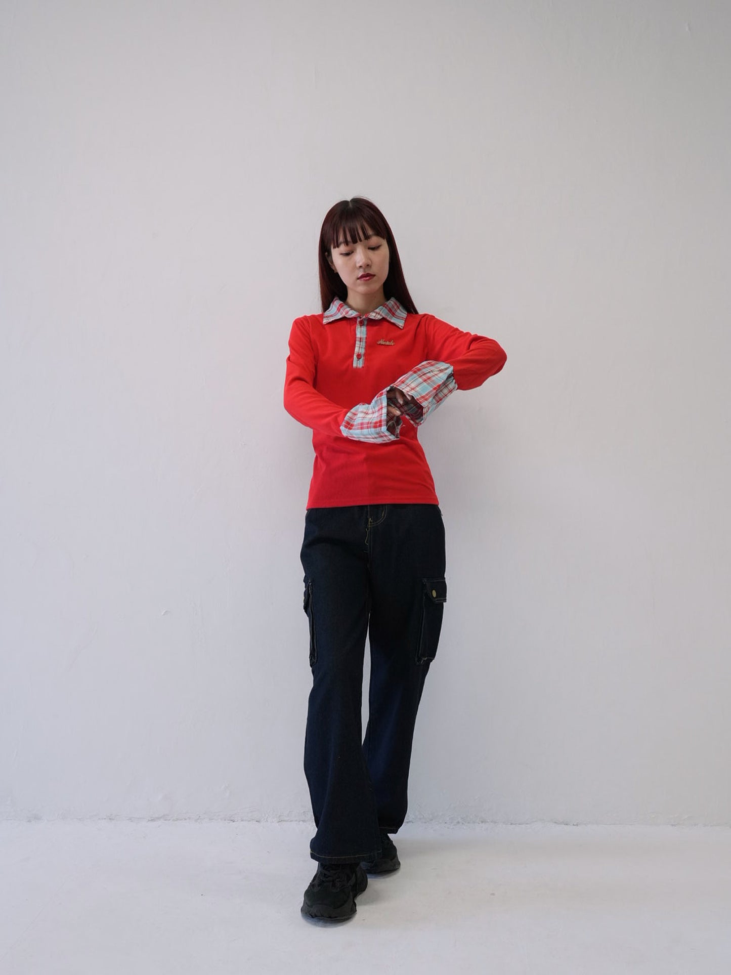 layered check collar top