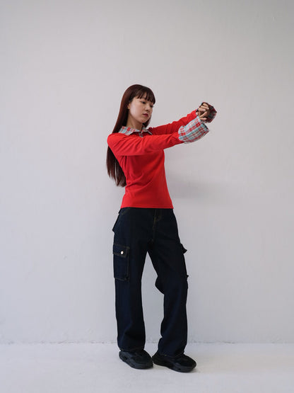 layered check collar top