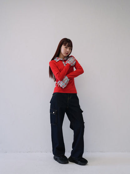 layered check collar top