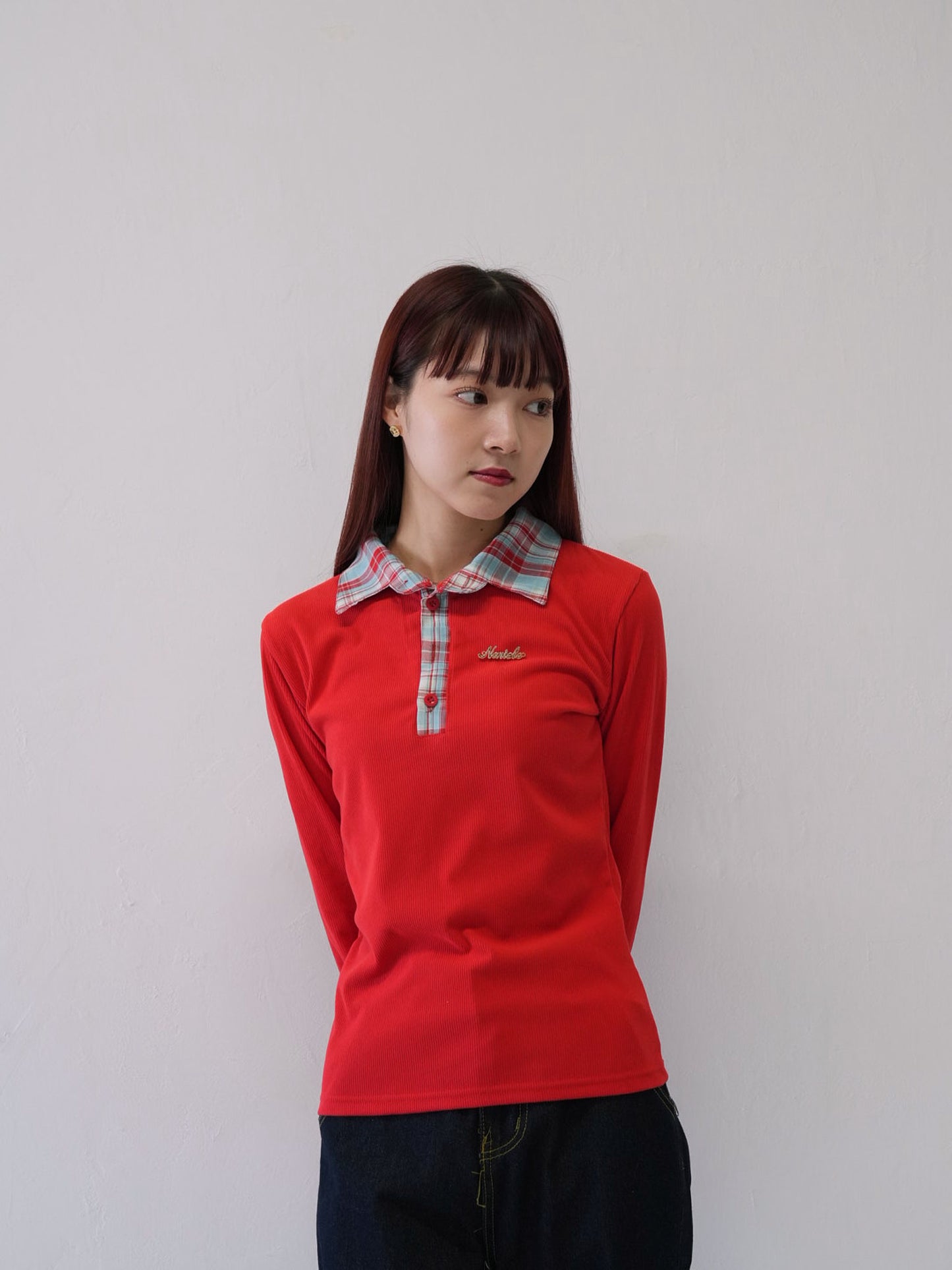 layered check collar top