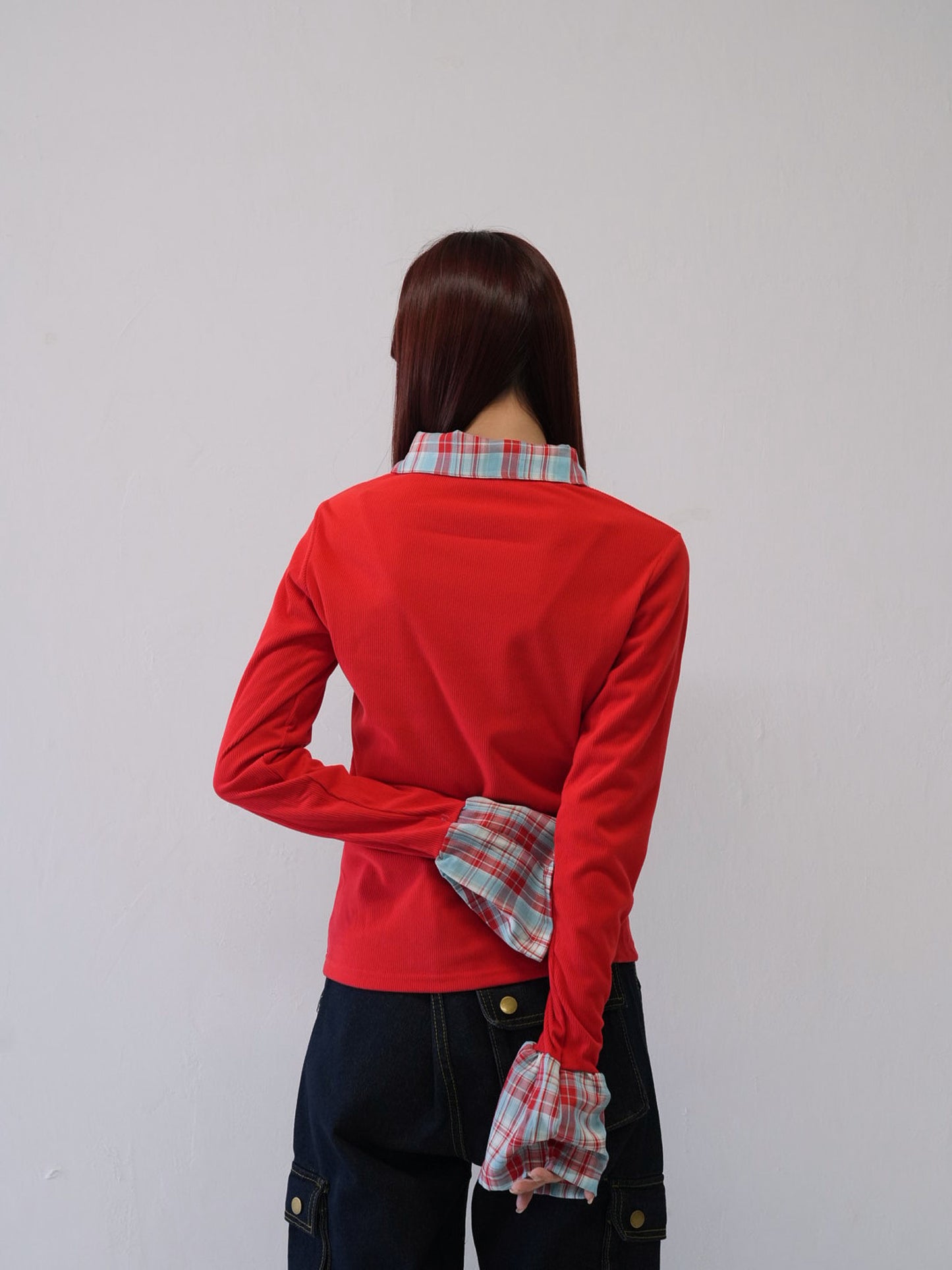 layered check collar top