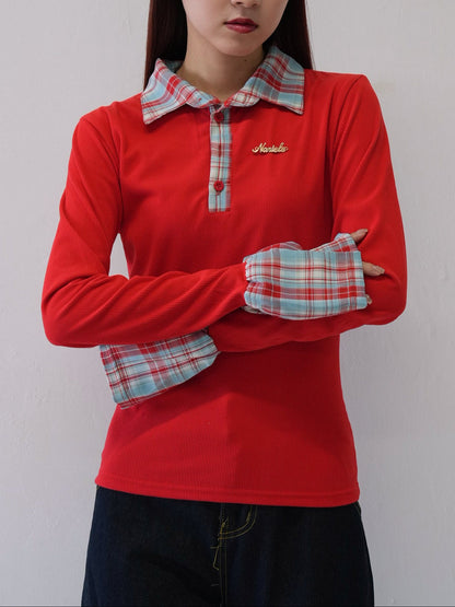 layered check collar top