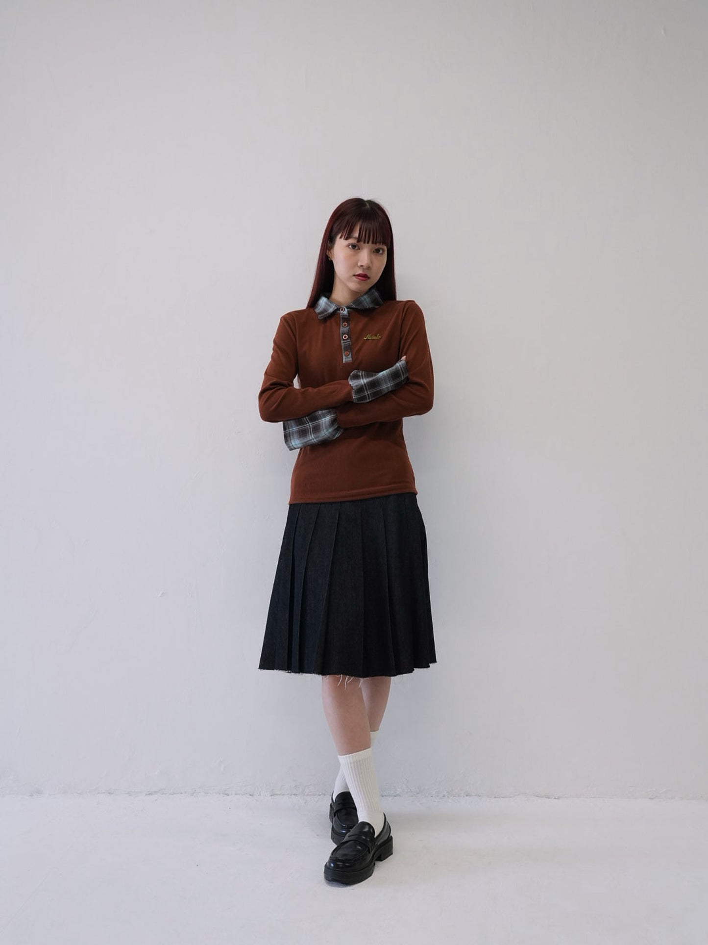 layered check collar top