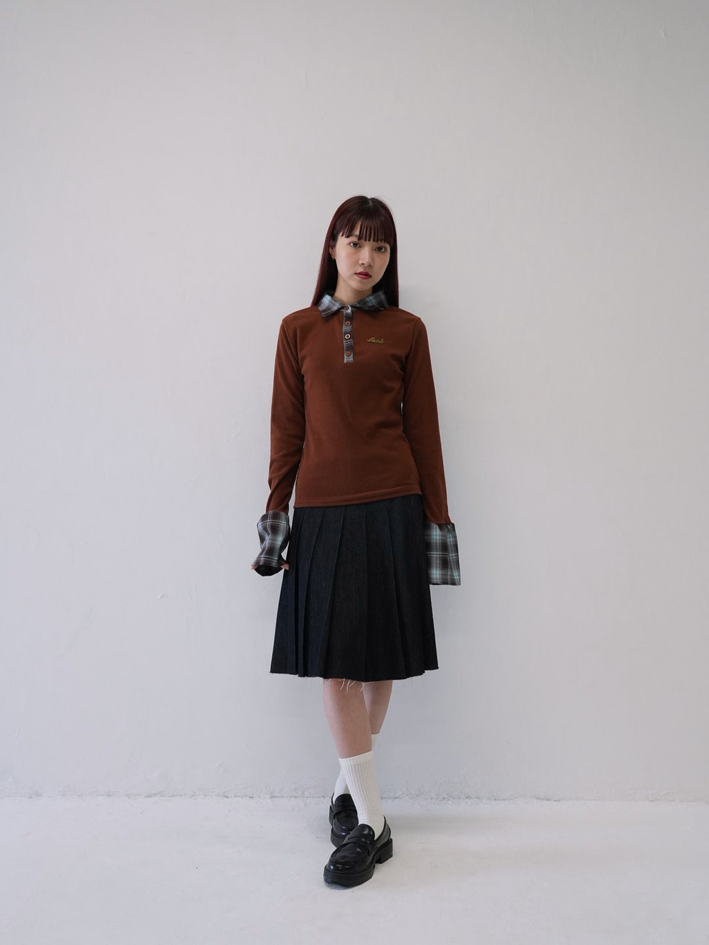 layered check collar top