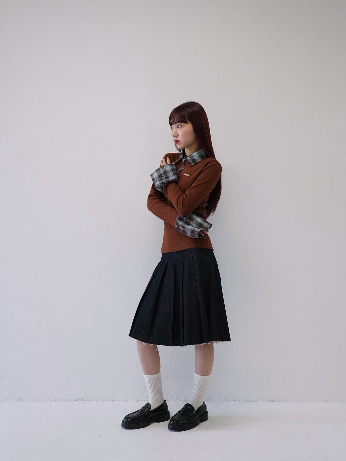 layered check collar top