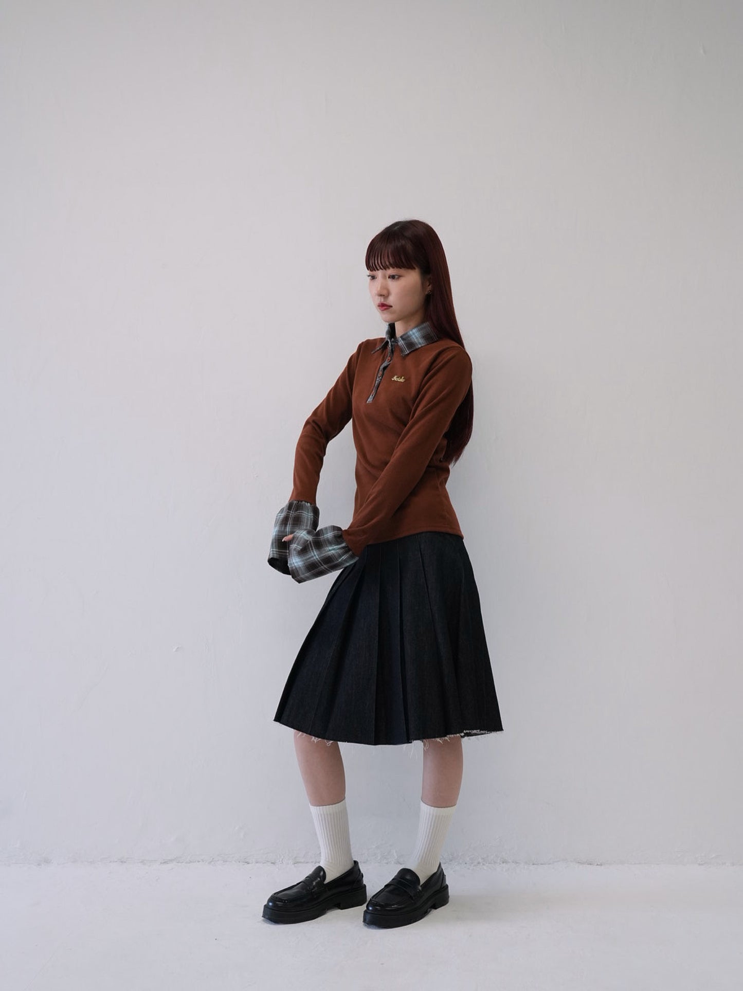 layered check collar top