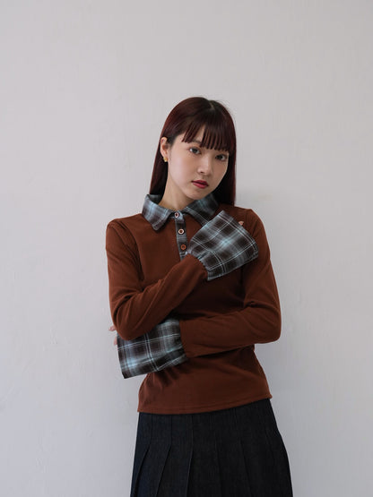 layered check collar top