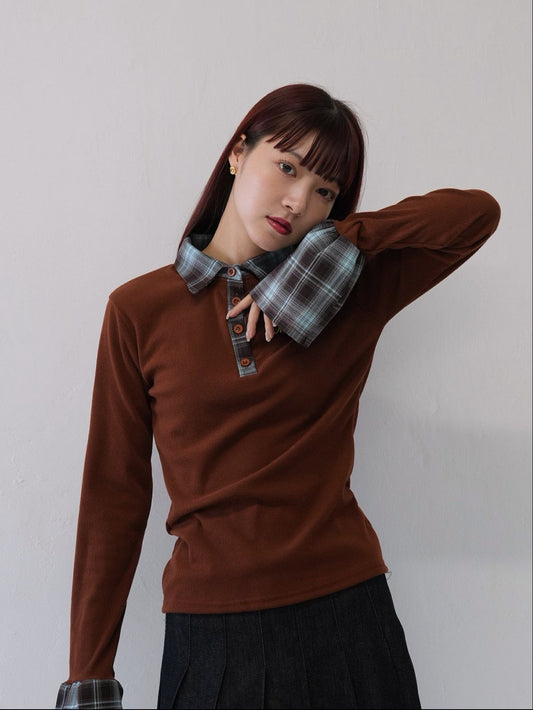 layered check collar top