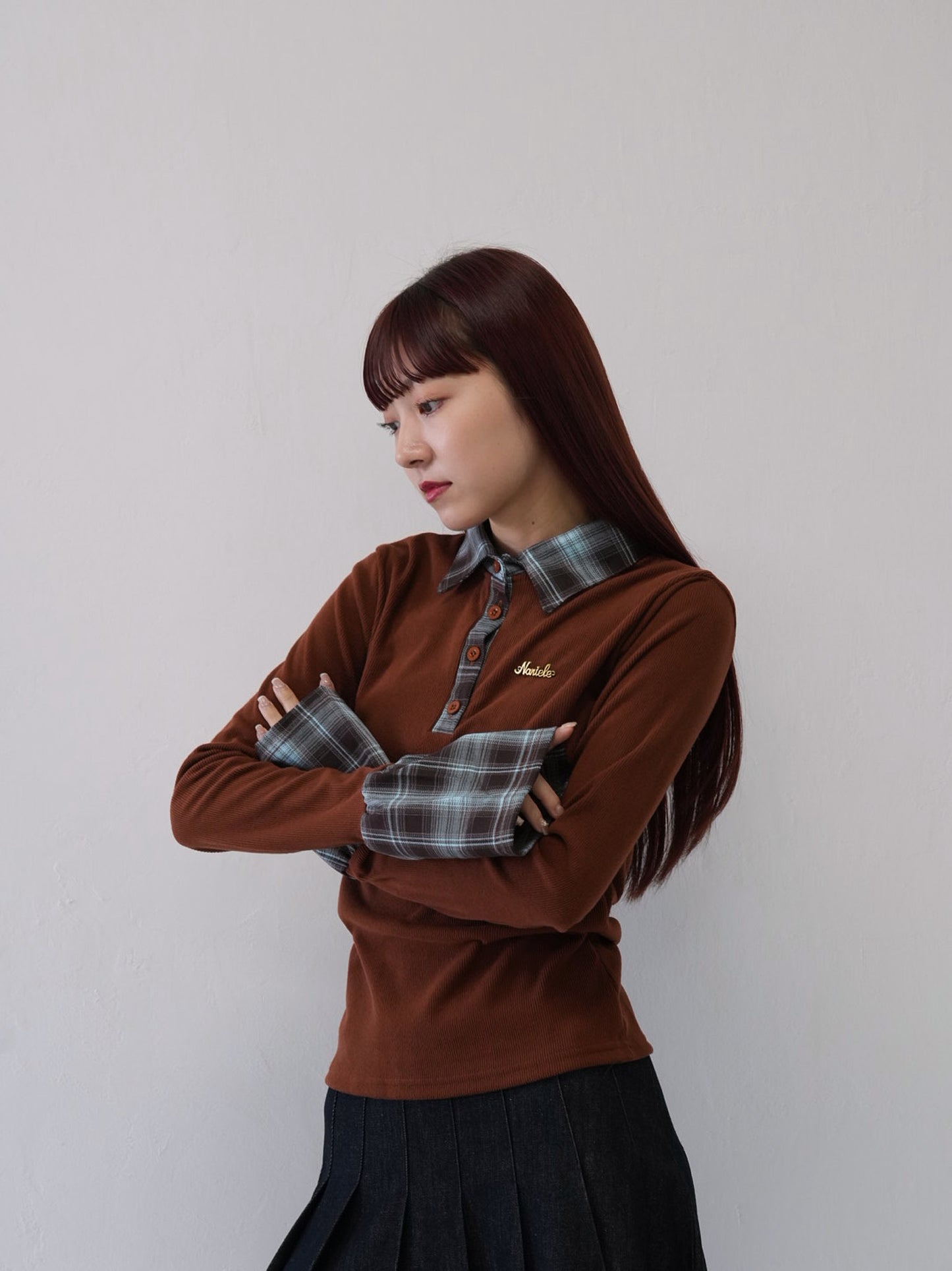 layered check collar top