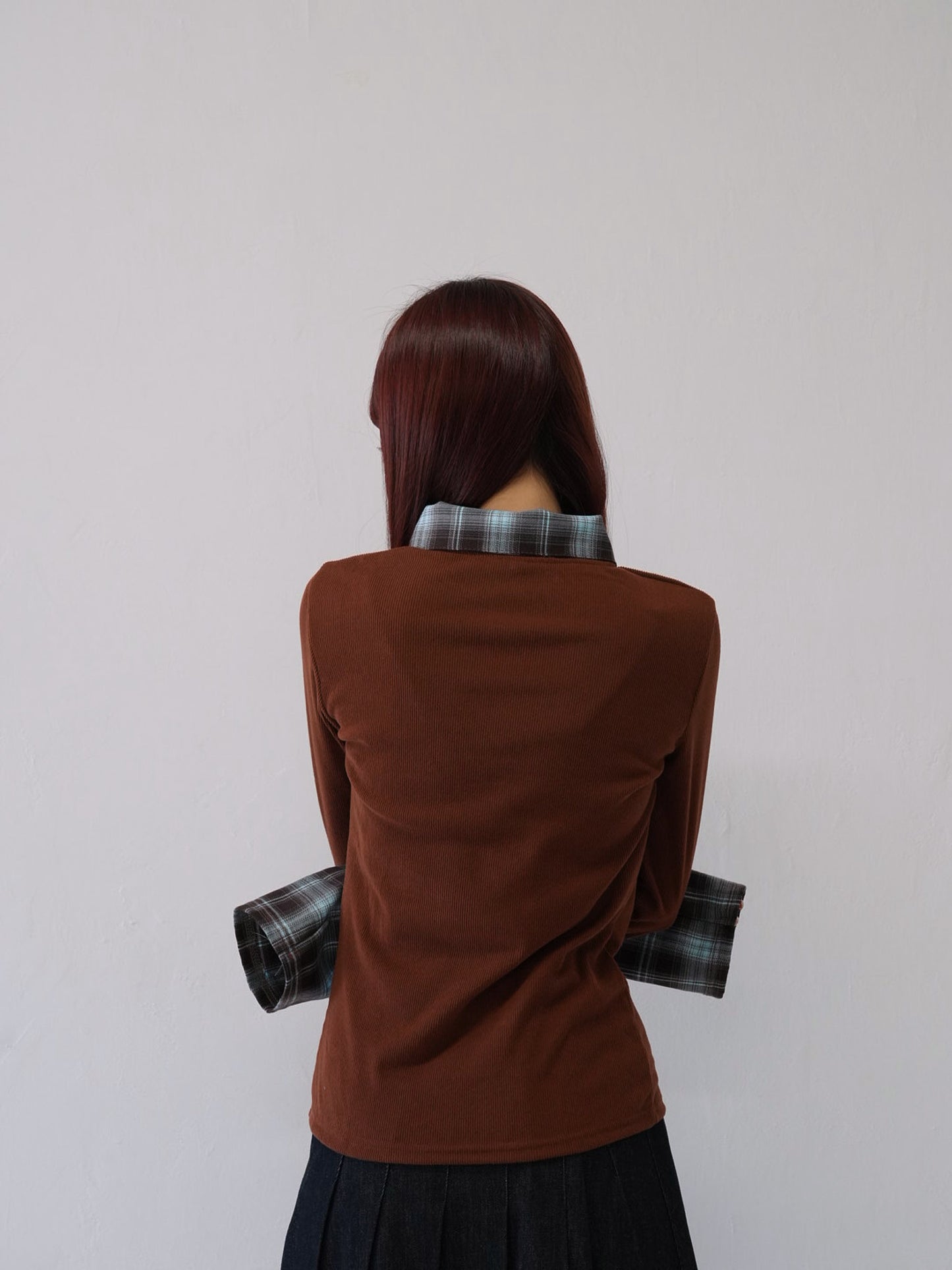 layered check collar top