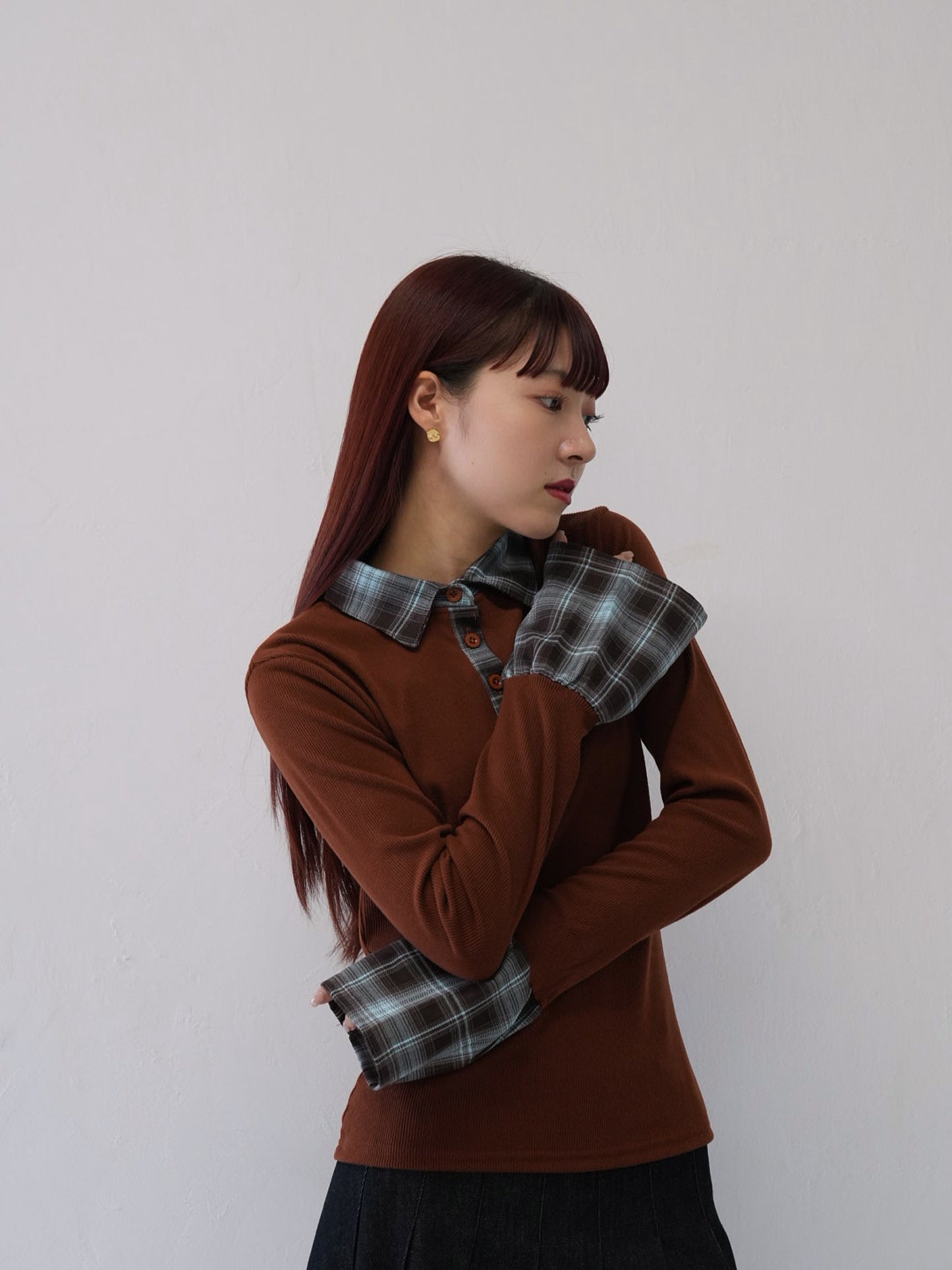 layered check collar top