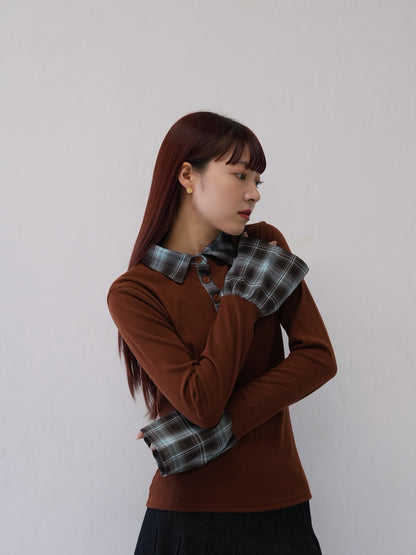 layered check collar top