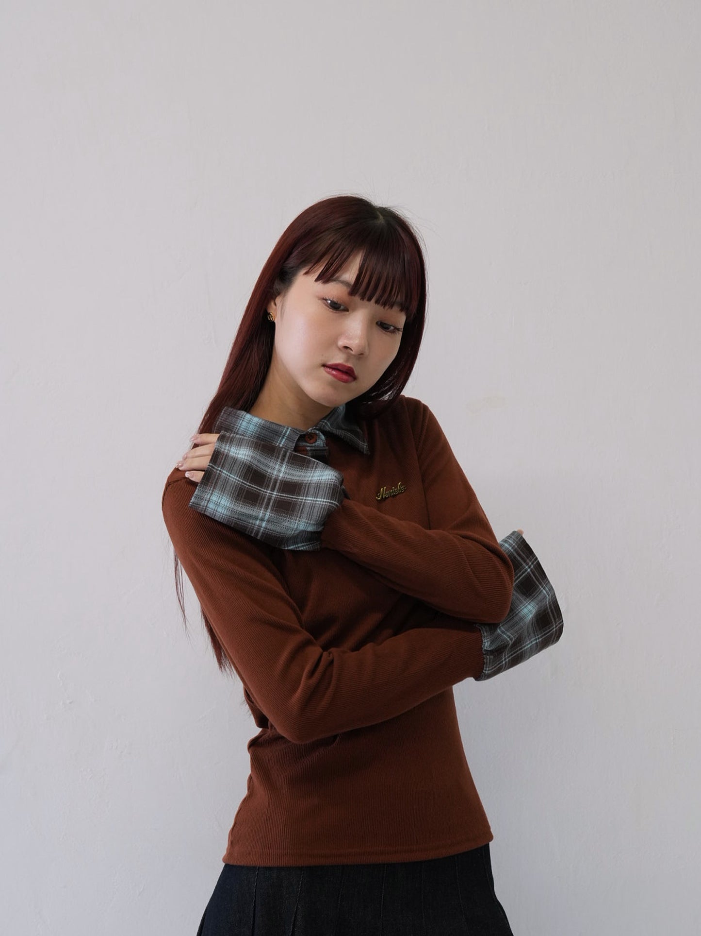 layered check collar top