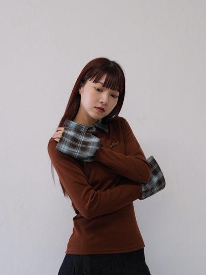 layered check collar top