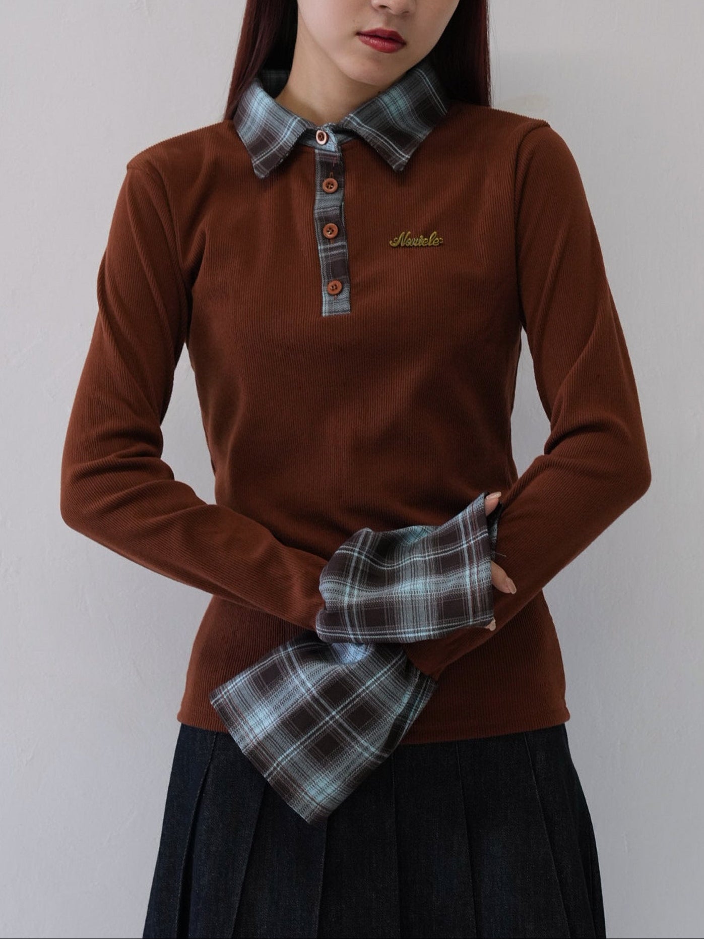 layered check collar top