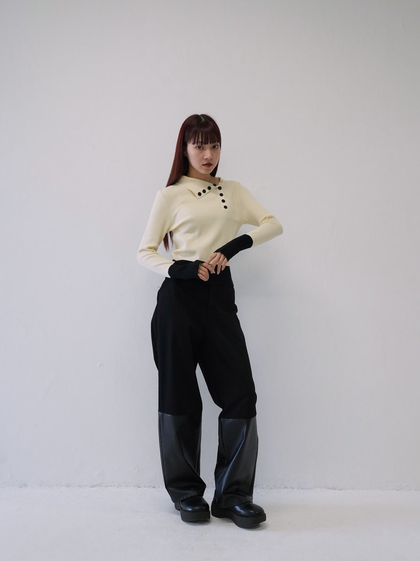 asymmetric collar rib tops