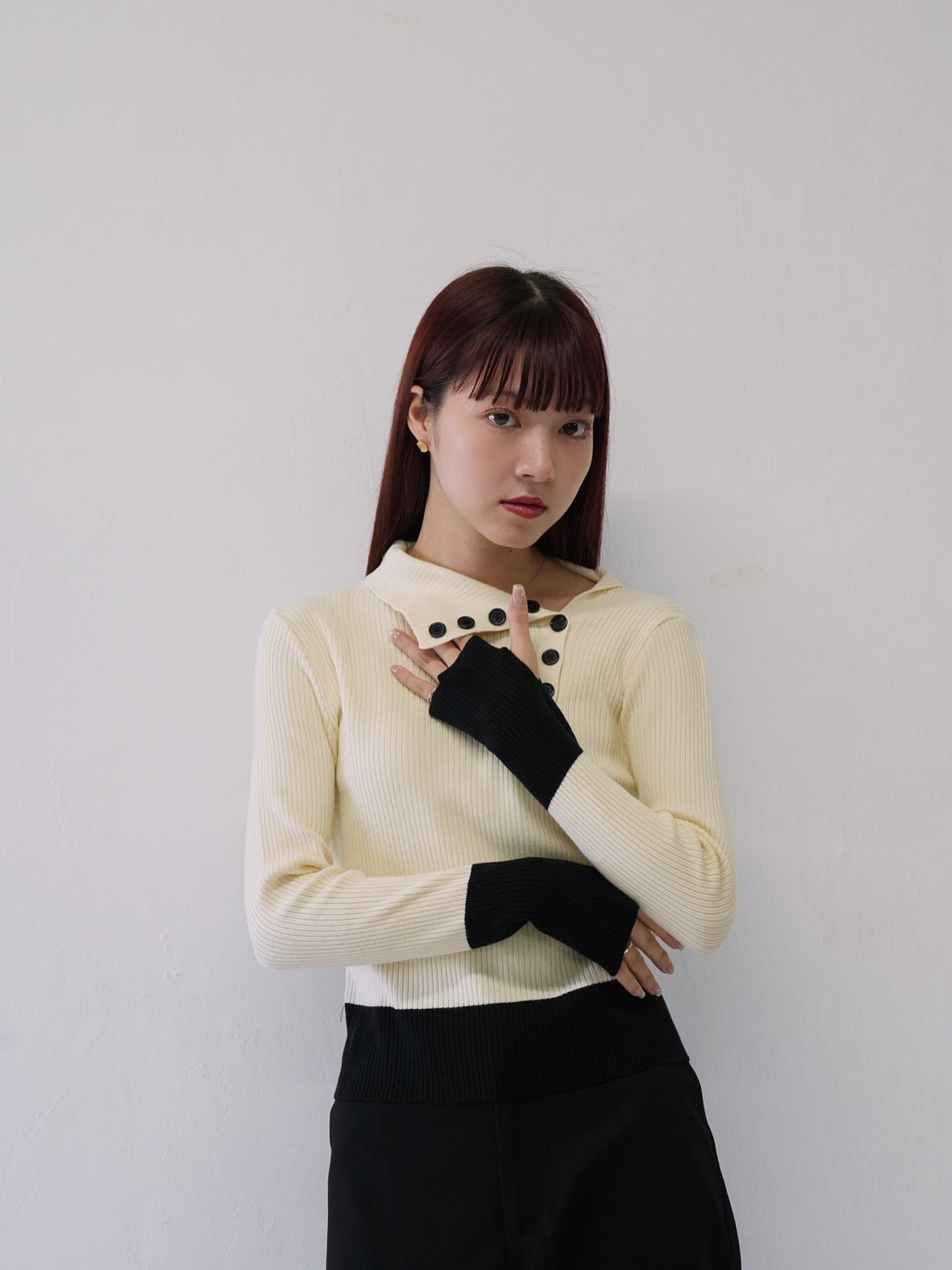 asymmetric collar rib tops