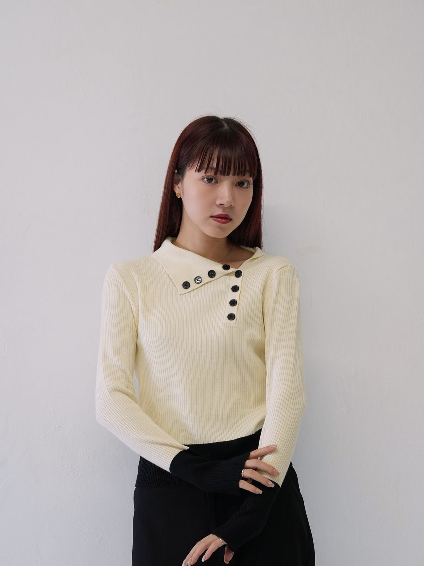 asymmetric collar rib tops
