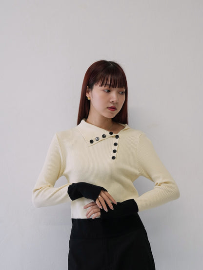 asymmetric collar rib tops