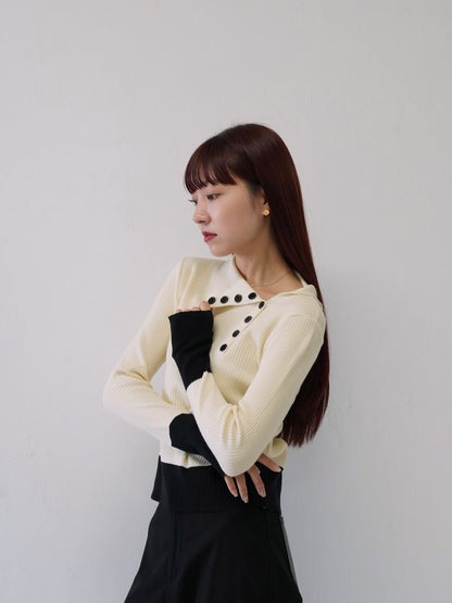 asymmetric collar rib tops