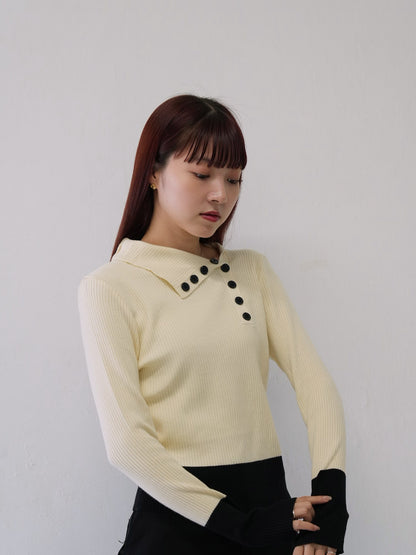asymmetric collar rib tops