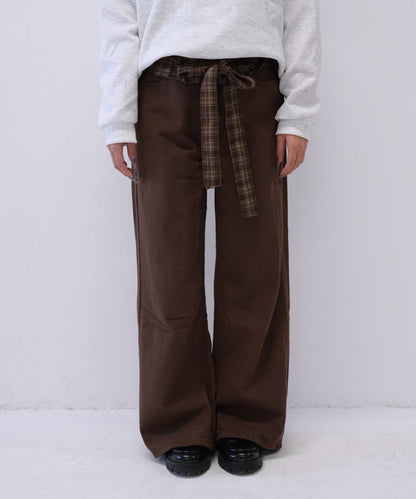 check belt wide pants
