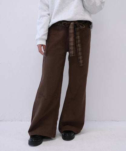 check belt wide pants