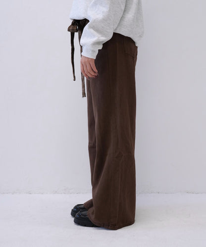 check belt wide pants