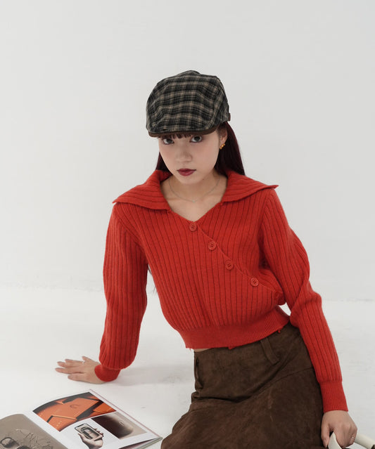 asymmetry button rib knit