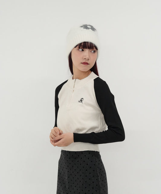 half zip bicolor knit