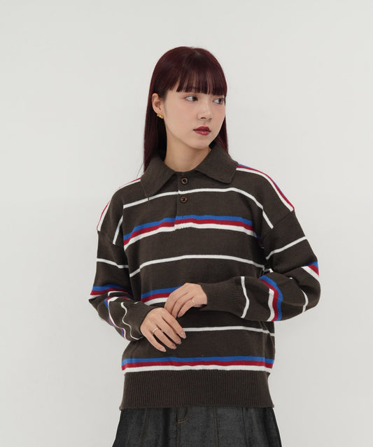 retro border polo knit