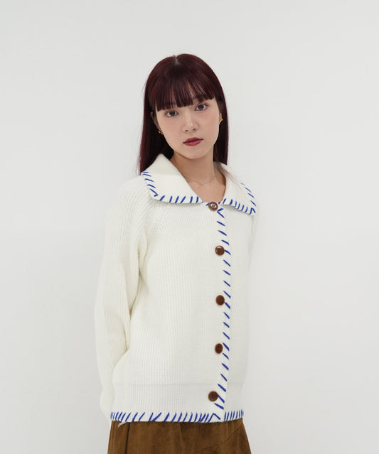 stitched collar knit cardigan