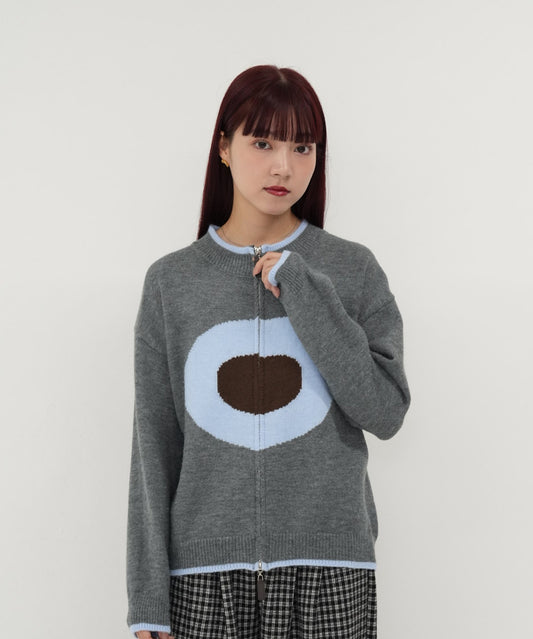 graphic circle zip cardigan