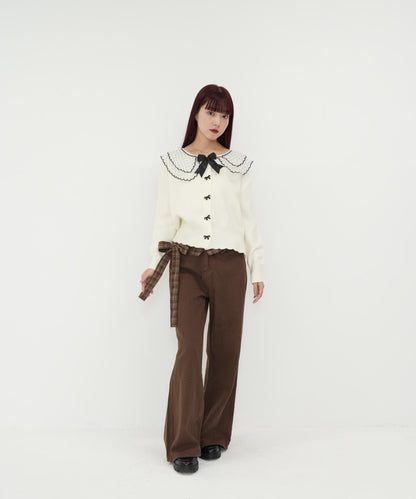 check belt wide pants