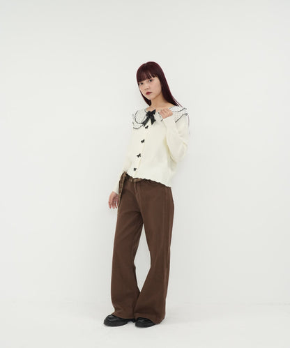 check belt wide pants