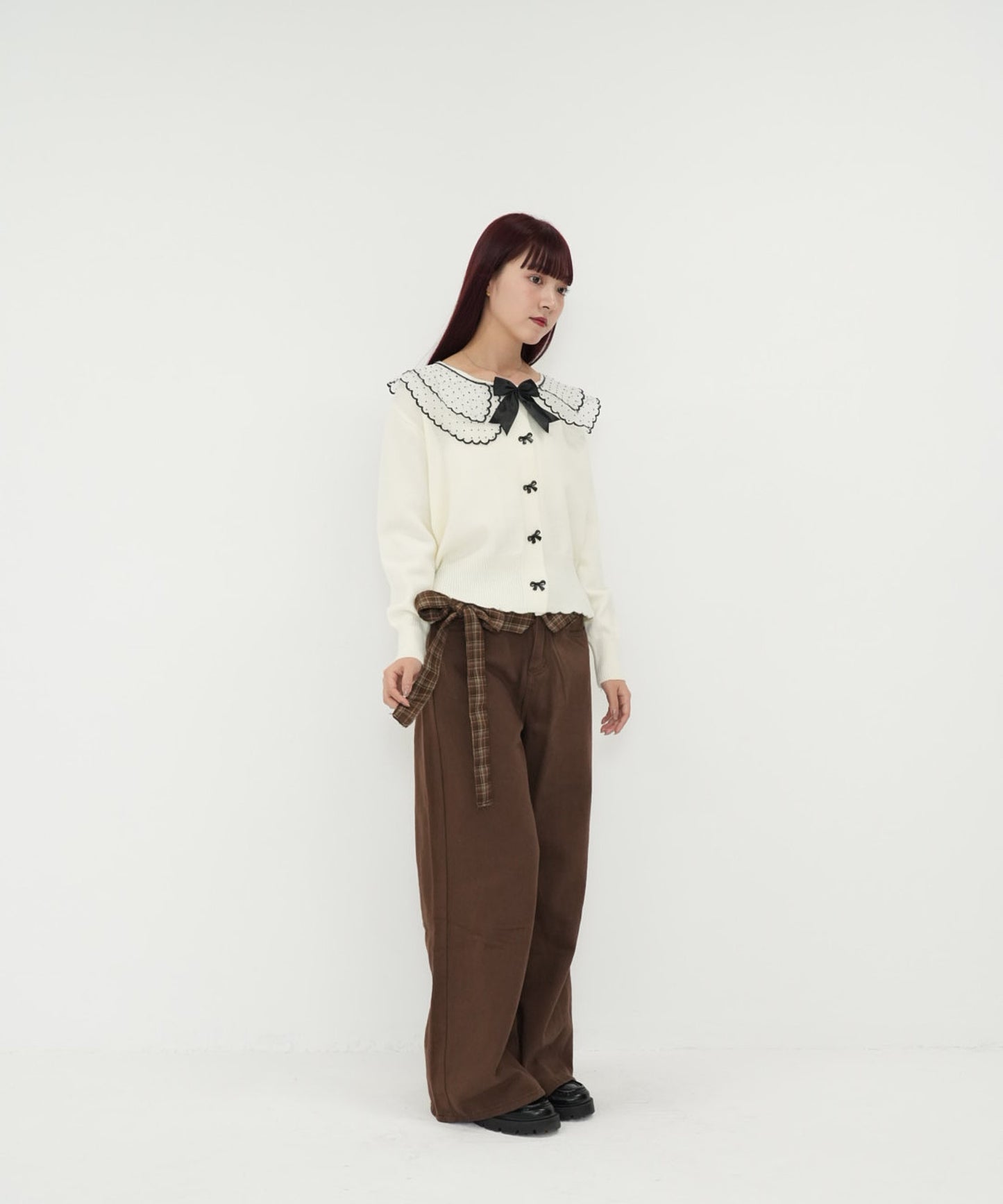 check belt wide pants