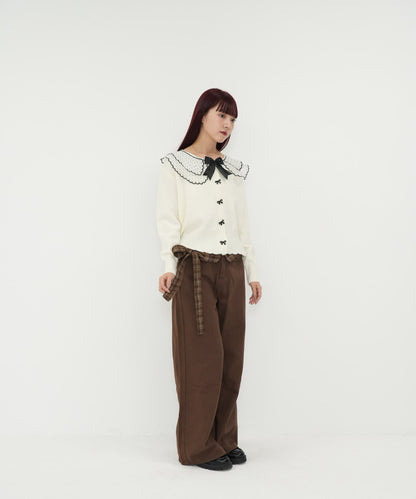check belt wide pants