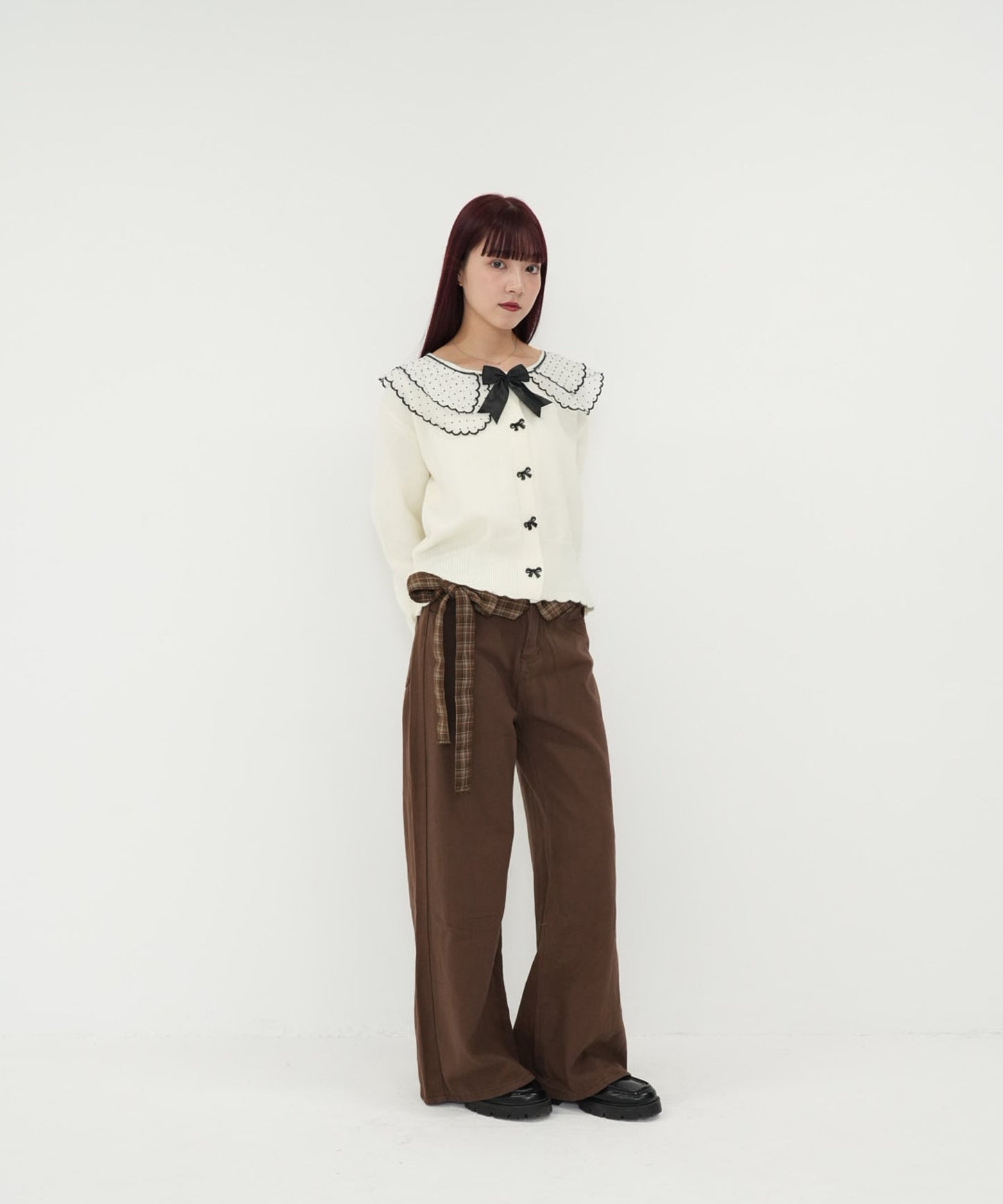 check belt wide pants