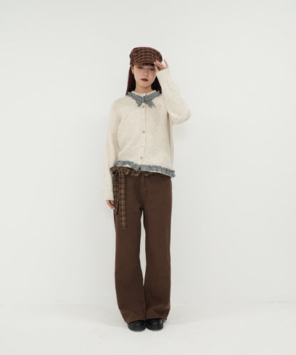 check belt wide pants