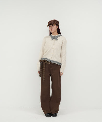 gingham frill knit cardigan