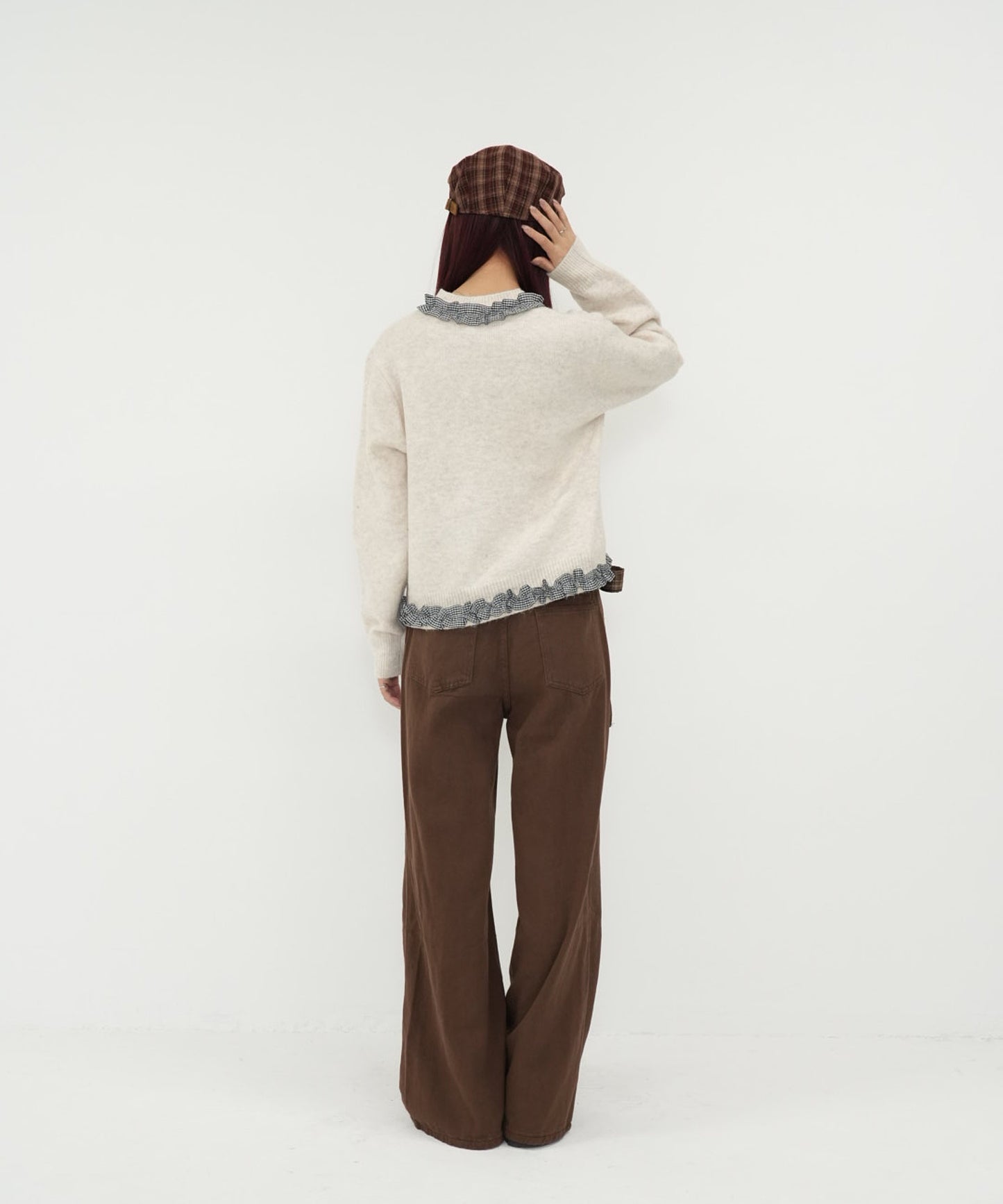 gingham frill knit cardigan