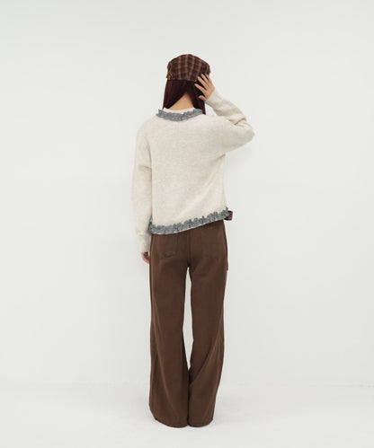 gingham frill knit cardigan